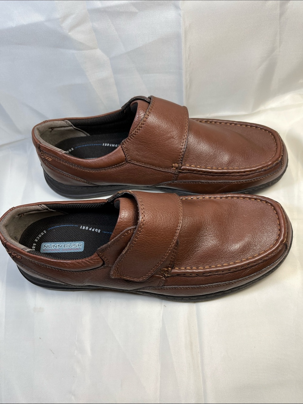 Nunn Bush Brown Leather Velcro Strap Slip-Ons